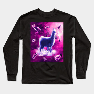 Outer Space Cats With Llama Long Sleeve T-Shirt