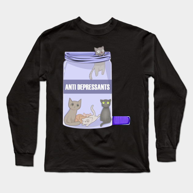 Funny Cat Lover Anti Depressants, Love Kittens Long Sleeve T-Shirt by logiamerch