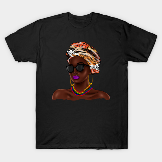 African Melanin Woman, African Pattern, Black Beauty T-Shirt by logiamerch
