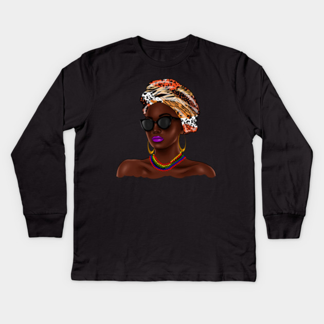 African Melanin Woman, African Pattern, Black Beauty Kids Long Sleeve T-Shirt by logiamerch