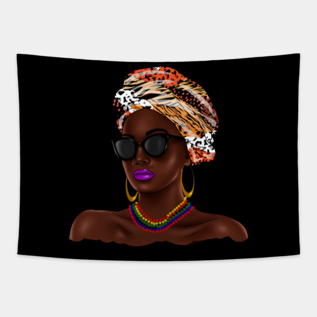 African Melanin Woman, African Pattern, Black Beauty Tapestry by logiamerch