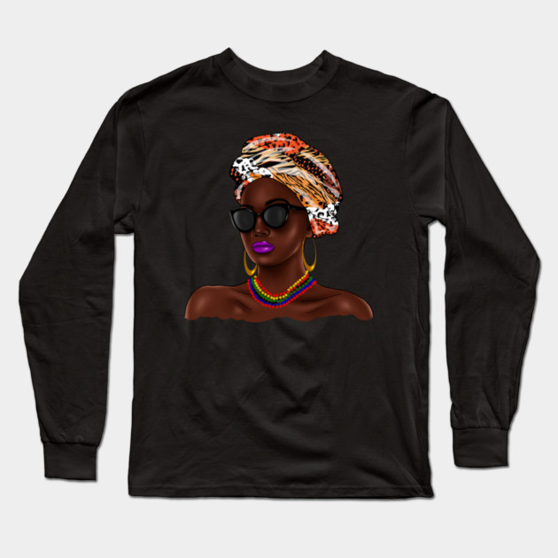 African Melanin Woman, African Pattern, Black Beauty Long Sleeve T-Shirt by logiamerch