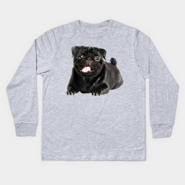 Black Pug Dog, Love Pug Dogs Kids Long Sleeve T-Shirt by logiamerch