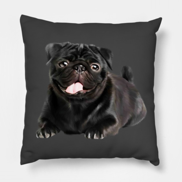 Black Pug Dog, Love Pug Dogs Pillow by logiamerch