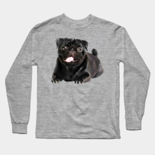 Black Pug Dog, Love Pug Dogs Long Sleeve T-Shirt