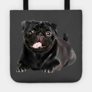 Black Pug Dog, Love Pug Dogs Tote