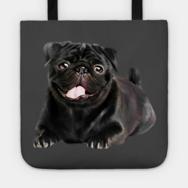 Black Pug Dog, Love Pug Dogs Tote by logiamerch