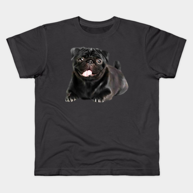Black Pug Dog, Love Pug Dogs Kids T-Shirt by logiamerch