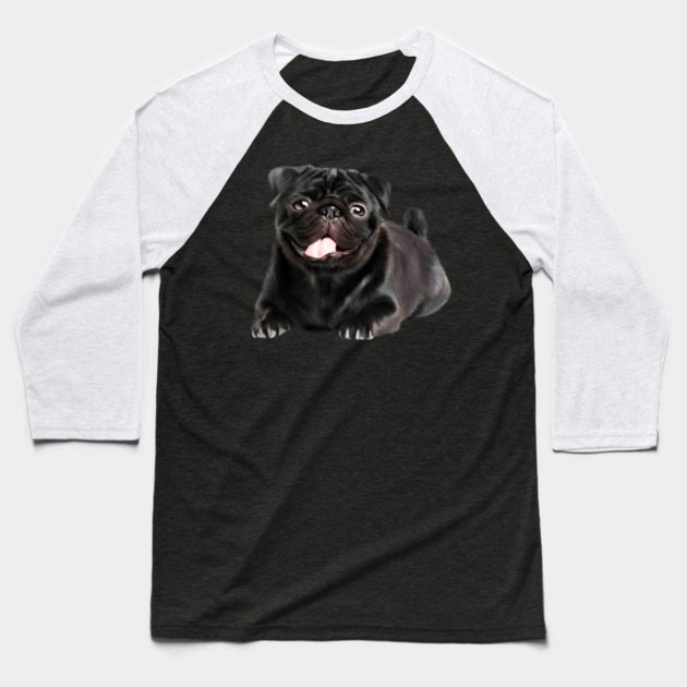 Black Pug Dog, Love Pug Dogs Baseball T-Shirt by logiamerch