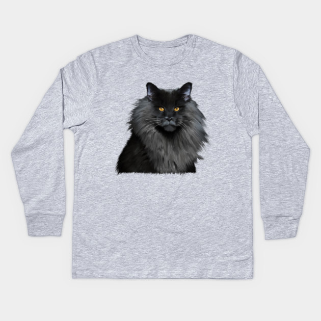 Black Main Coon Cat, Love Main Coon Cats Kids Long Sleeve T-Shirt by logiamerch