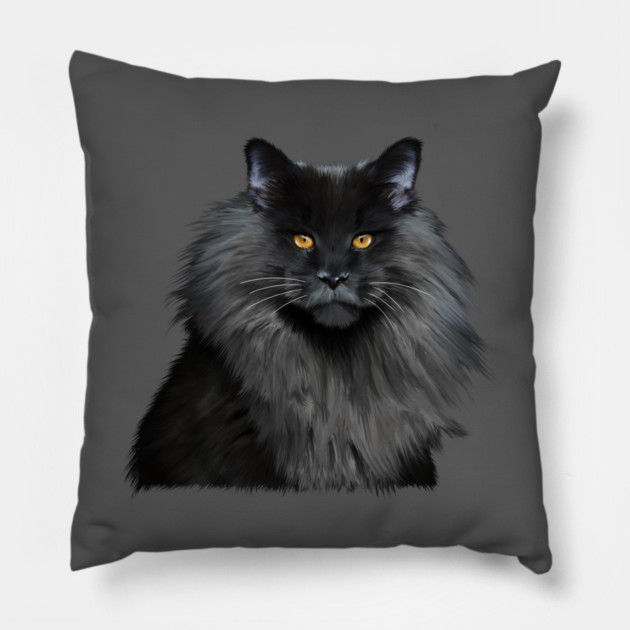 Black Main Coon Cat, Love Main Coon Cats Pillow by logiamerch