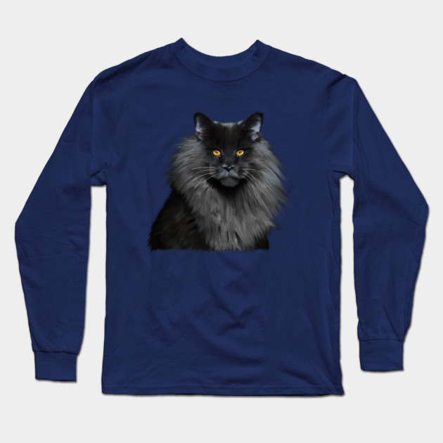 Black Main Coon Cat, Love Main Coon Cats Long Sleeve T-Shirt by logiamerch