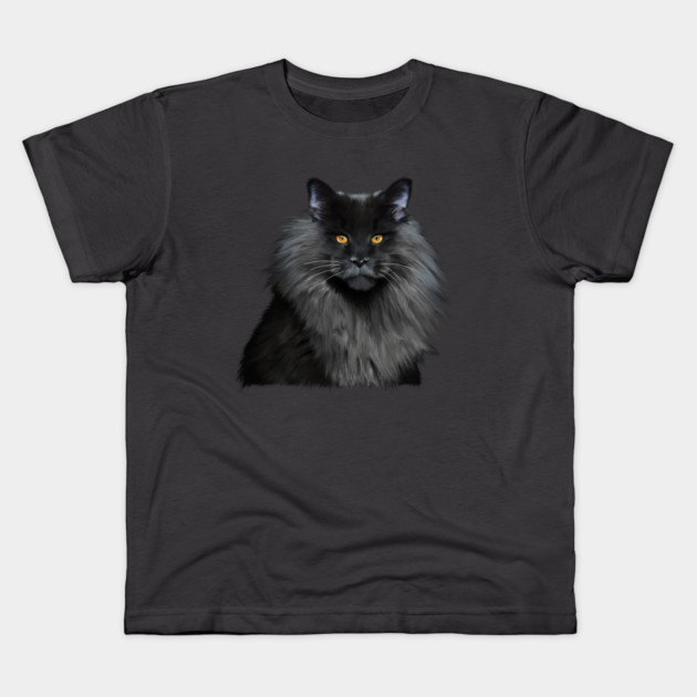 Black Main Coon Cat, Love Main Coon Cats Kids T-Shirt by logiamerch