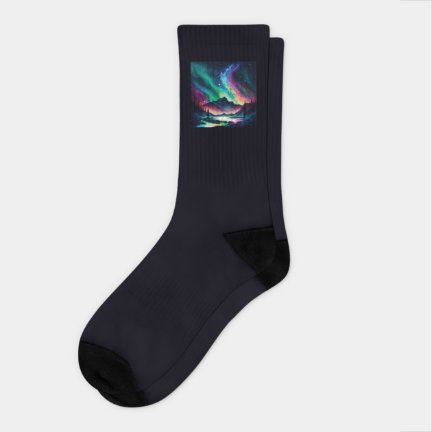 Northern Polar Lights Night Sky Aurora Borealis Socks by The WYLD Tribe