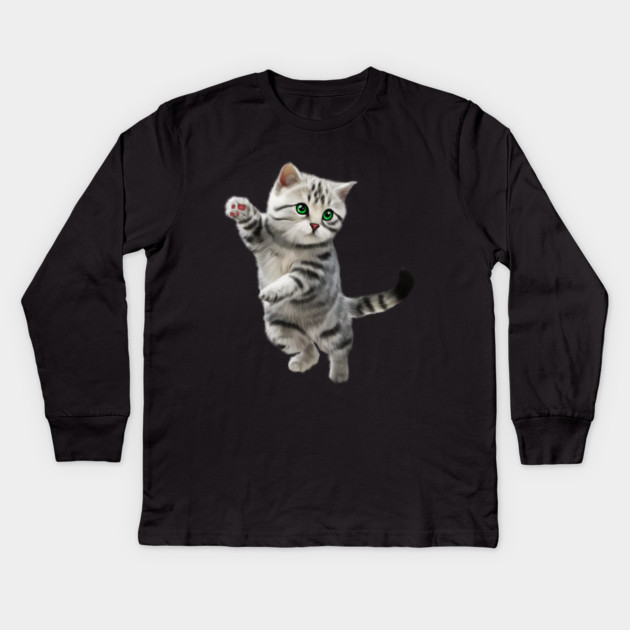 Cute Playful Kitten, Cat Lover Kids Long Sleeve T-Shirt by logiamerch
