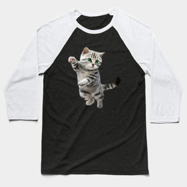 Cute Playful Kitten, Cat Lover Baseball T-Shirt by logiamerch