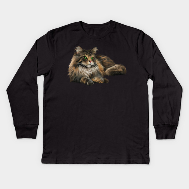 Main Coon Cat, Main Coon Lover Kids Long Sleeve T-Shirt by logiamerch