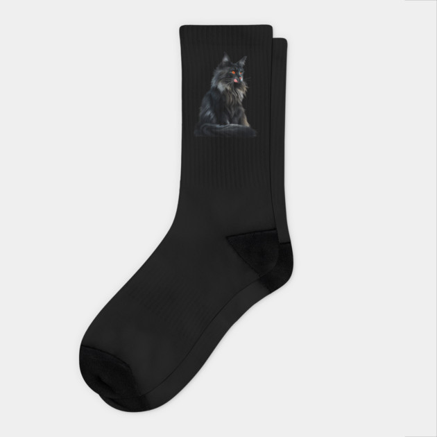 Black Main Coon Cat, Cat Lover Socks by logiamerch