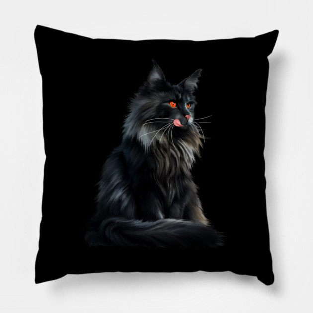 Black Main Coon Cat, Cat Lover Pillow by logiamerch