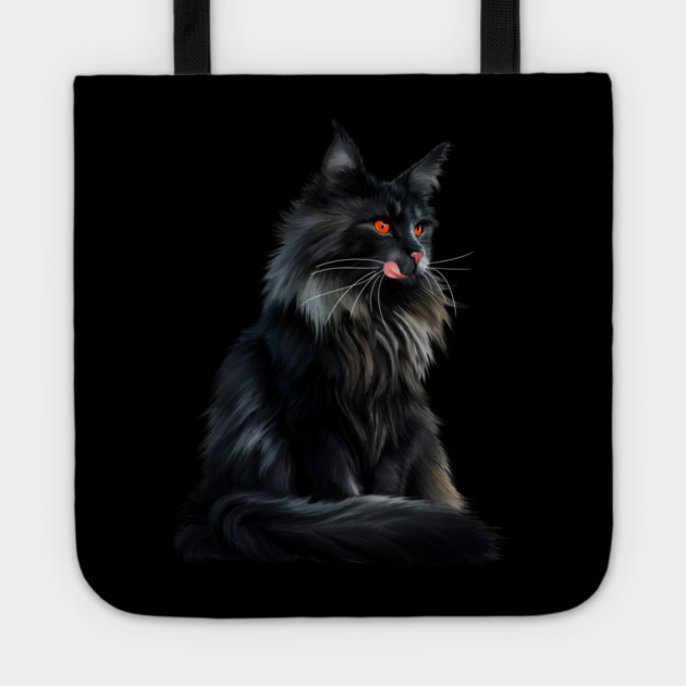 Black Main Coon Cat, Cat Lover Tote by logiamerch