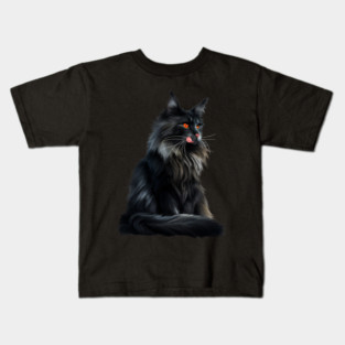 Black Main Coon Cat, Cat Lover Kids T-Shirt
