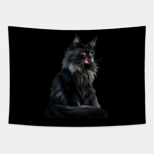 Black Main Coon Cat, Cat Lover Tapestry by logiamerch