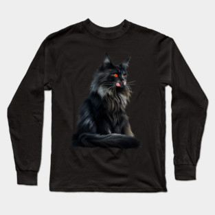 Black Main Coon Cat, Cat Lover Long Sleeve T-Shirt