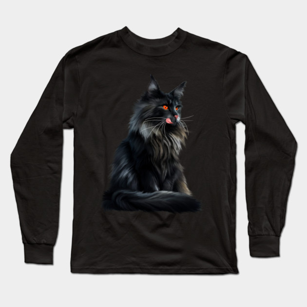 Black Main Coon Cat, Cat Lover Long Sleeve T-Shirt by logiamerch