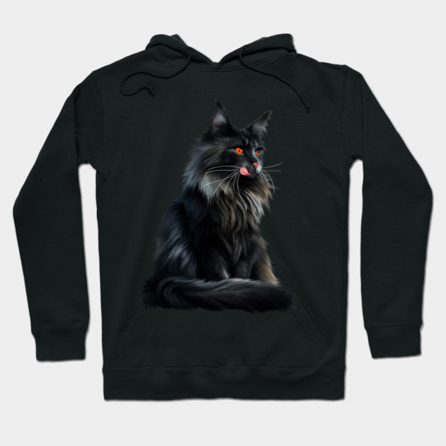 Black Main Coon Cat, Cat Lover Hoodie by logiamerch