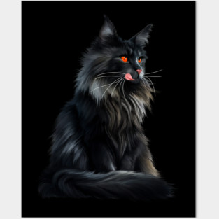 Black Main Coon Cat, Cat Lover Posters and Art