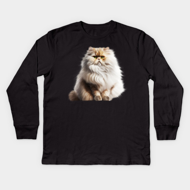 Cute Persian Cat, Fluffy Cat Lover Kids Long Sleeve T-Shirt by logiamerch