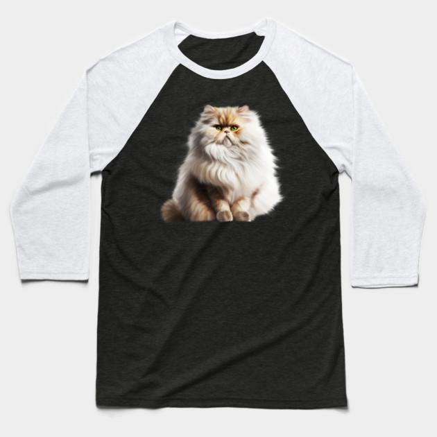Cute Persian Cat, Fluffy Cat Lover Baseball T-Shirt by logiamerch
