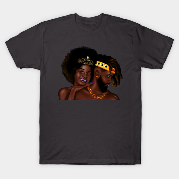 African Man and Woman in Love, Afro King and Queen T-Shirt by logiamerch