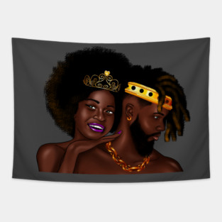 African Man and Woman in Love, Afro King and Queen Tapestry
