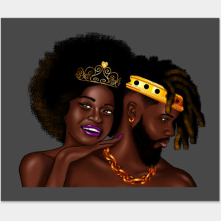 African Man and Woman in Love, Afro King and Queen Posters and Art