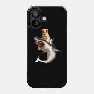 Funny Golden Retriever Dog Riding Shark Phone Case
