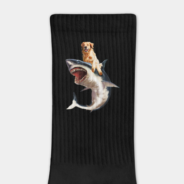 Funny Golden Retriever Dog Riding Shark by logiamerch