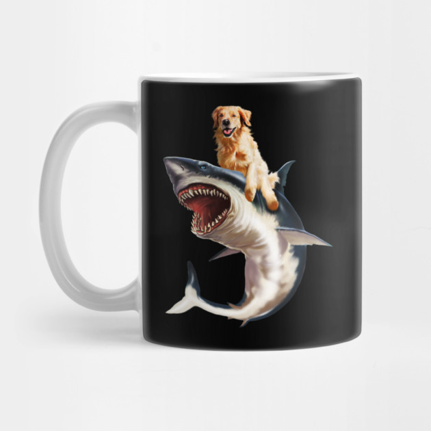 Funny Golden Retriever Dog Riding Shark by logiamerch