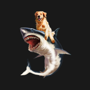 Funny Golden Retriever Dog Riding Shark T-Shirt