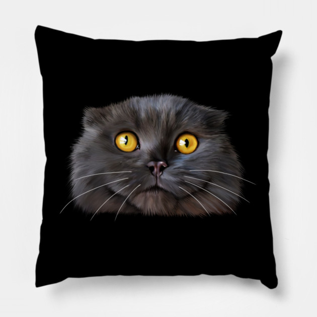 Funny Scottish Fold Face, Cat Lover Pillow by logiamerch