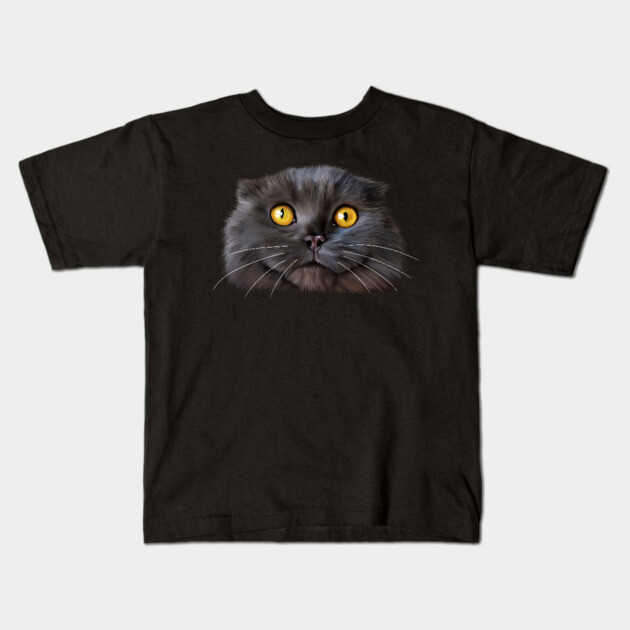 Funny Scottish Fold Face, Cat Lover Kids T-Shirt by logiamerch