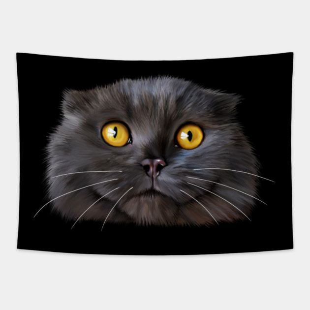 Funny Scottish Fold Face, Cat Lover Tapestry by logiamerch