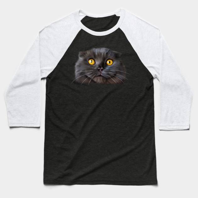 Funny Scottish Fold Face, Cat Lover Baseball T-Shirt by logiamerch