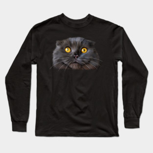 Funny Scottish Fold Face, Cat Lover Long Sleeve T-Shirt