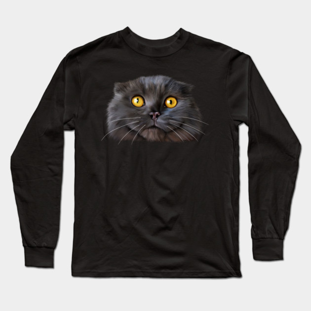 Funny Scottish Fold Face, Cat Lover Long Sleeve T-Shirt by logiamerch