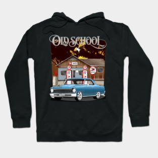 1967 Marina Blue Chevrolet Nova Old School Print Hoodie