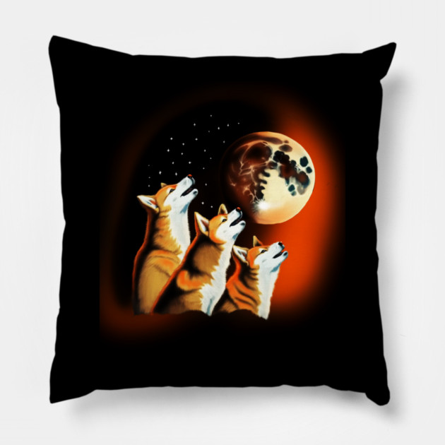 Shiba Dogs Howling at Moon, Shiba Dog Lover Pillow by logiamerch