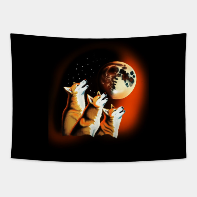 Shiba Dogs Howling at Moon, Shiba Dog Lover Tapestry by logiamerch
