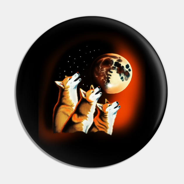 Shiba Dogs Howling at Moon, Shiba Dog Lover Pin by logiamerch