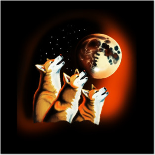 Shiba Dogs Howling at Moon, Shiba Dog Lover Posters and Art